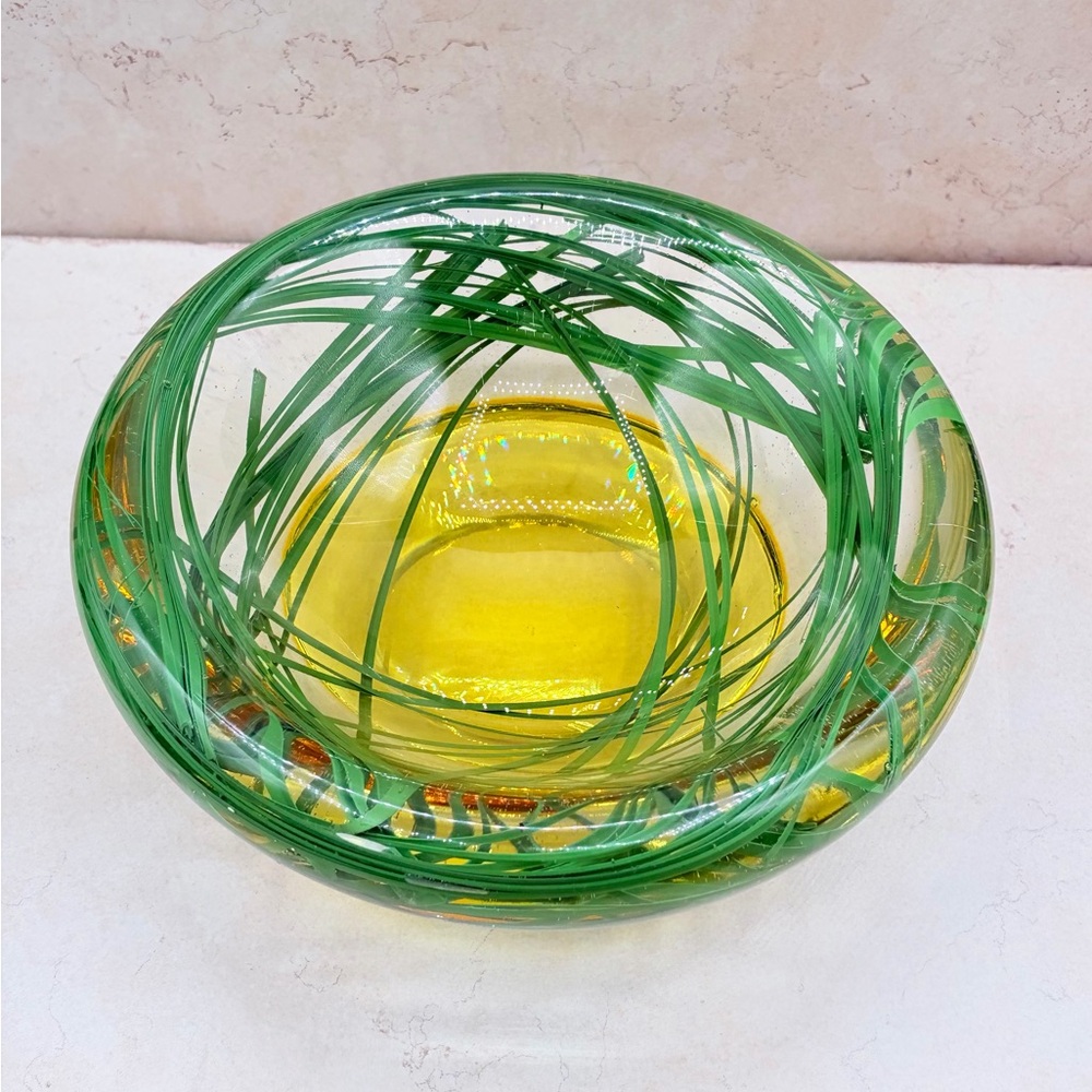 1990's Emilio Robba Illusion Water Grass Bowl Intentional Golden Layer 7.75"